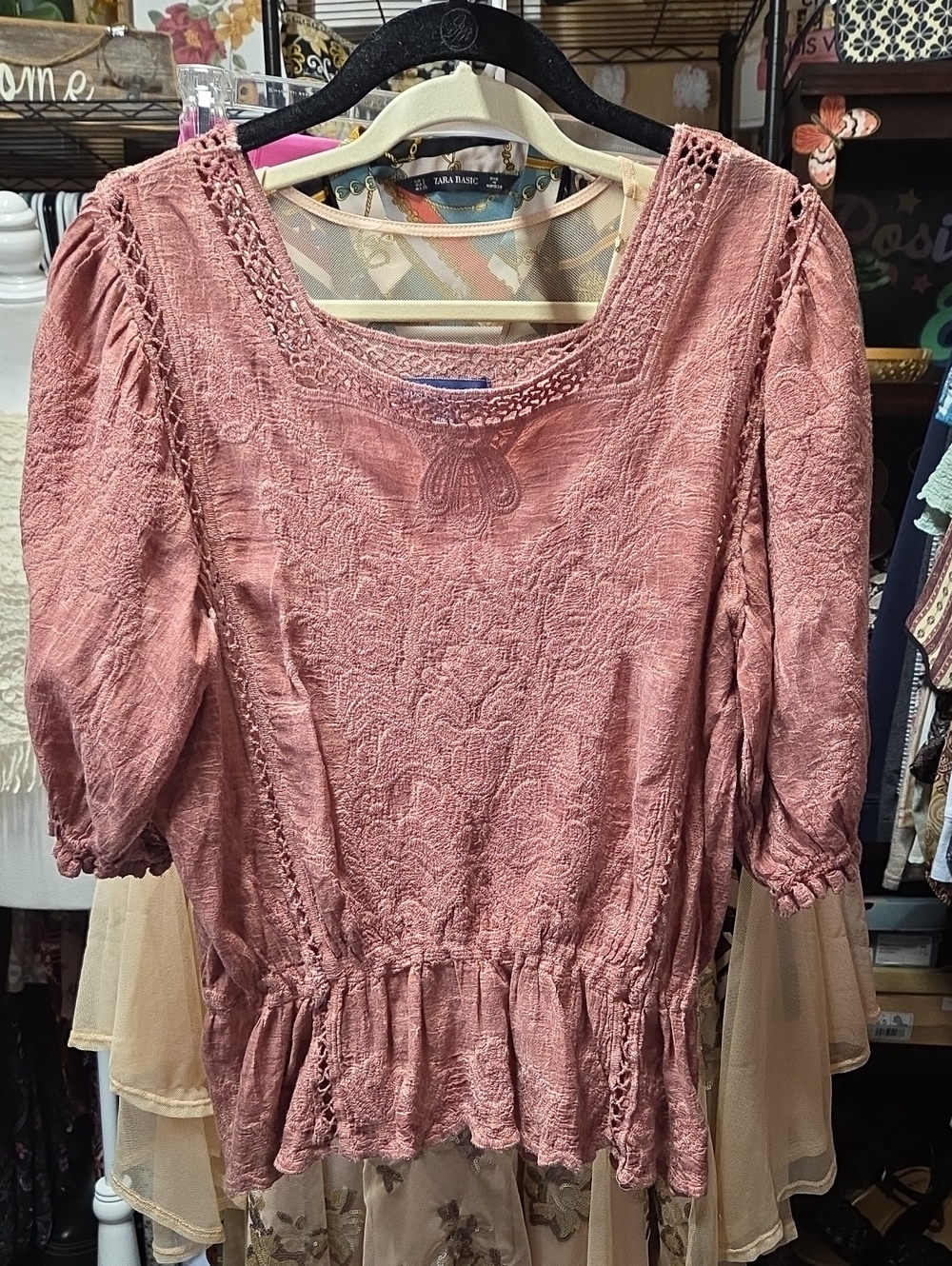 Democracy Rust Orange Balloon Sleeve Professional Peplum Style Blouse Size S